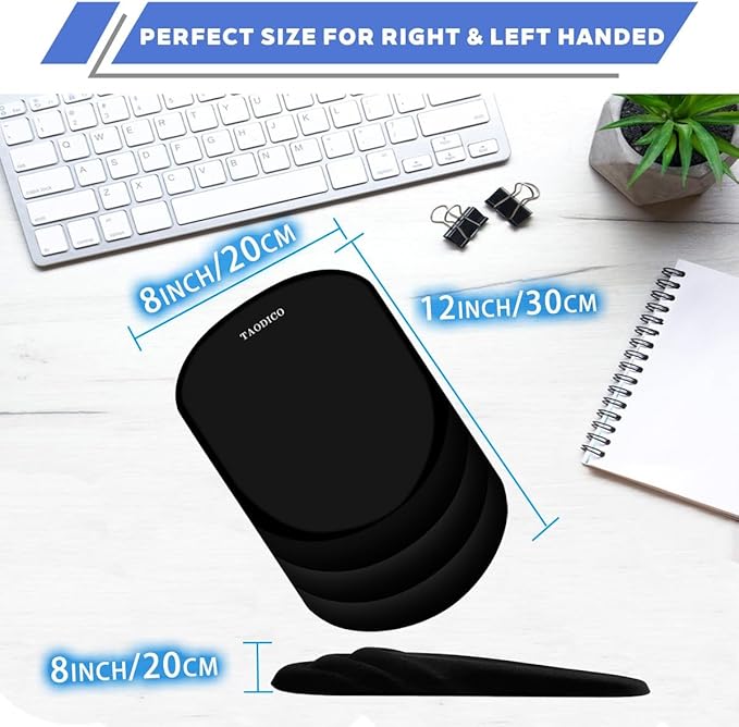 Ergonomic Mouse Pad with Wrist Rest Milk Silk Fabric Durable Silicone Filling Non-Slip Pu Base Massage Design Pain Relief Mousepad for Wireless Mouse and Desk 12x8inch Black