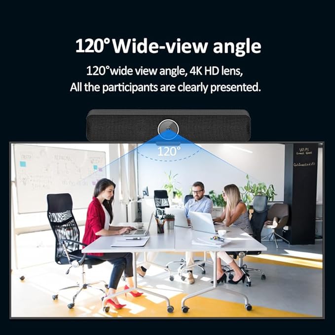 Video Conferencing System 4K Conference Room Camera with 4 Microphones &amp 1 Expansion Mic &amp Speaker AI Face &amp Speaker Tracking 120° Wide Angle View PC/Mac/Laptop/Meetings/Teams/Zoom - L