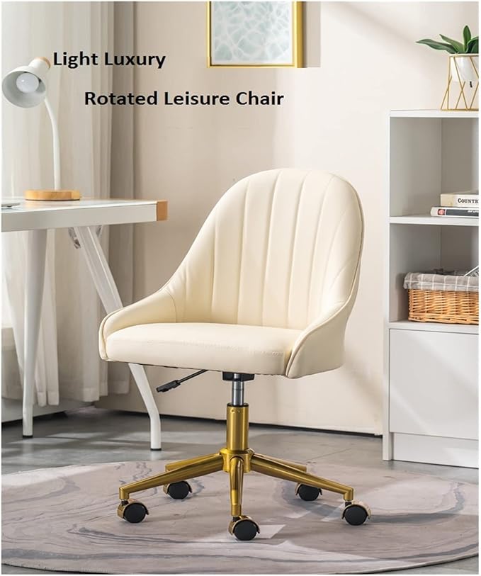 Adjustable Office Computer Chair with Armrest Home Bedroom Comfortable Computer Chair Lift Rotating Makeup(Lightpink Rosegold)