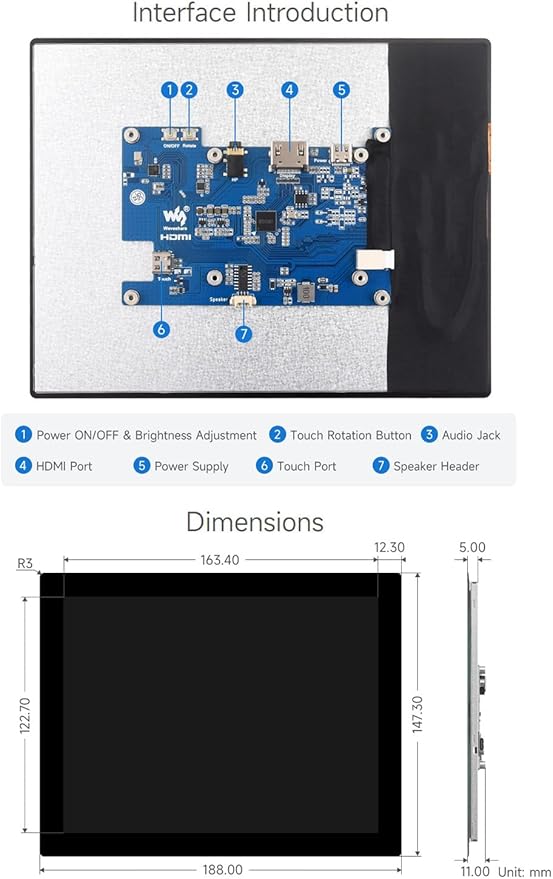 waveshare 8inch HDMI Display Monitor Compatible with Raspberry Pi 5 768×1024 IPS Panel 10-Point TouchSupports All Vversion Raspberry Pi Supports Windows/Jetson Nano