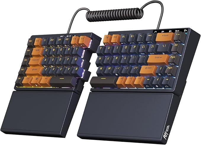 RK ROYAL KLUDGE RKS70 Ergonomic Split Keyboard Wireless PC Gaming Keyboard with Bluetooth/2.4G/Wired Hot Swappable Mechanical Keyboards w/Fixed Wrist Rest PBT Keycaps Tactile Switches Black
