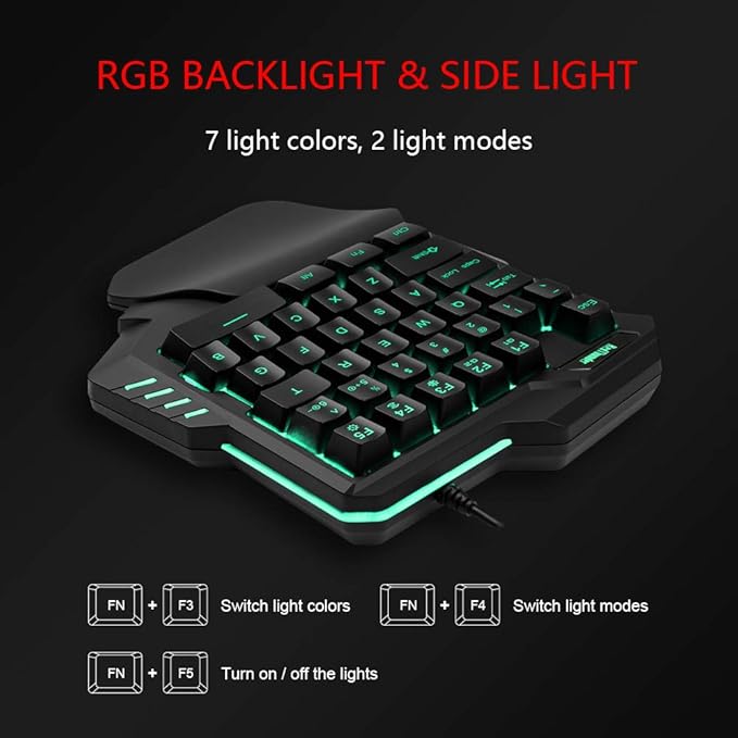 RedThunder One-Handed RGB Gaming Keyboard and Mouse Combo 35 Keys Mini Gaming Keypad 6400 DPI Mouse Portable Game Controller for PC Gamer