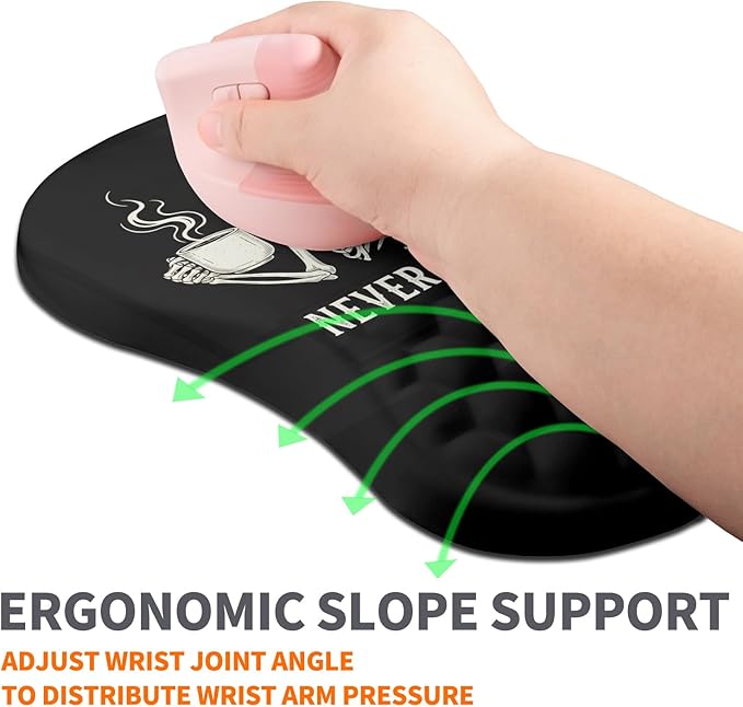 Ergonomic Joint Wrist Support Mouse Pad with Memory Foam Cushion Massage Bump Carpal Tunnel Pain Relief Mousepad Slope Design for Wrist Rest 11.8x7.9 in Funny Skeleton