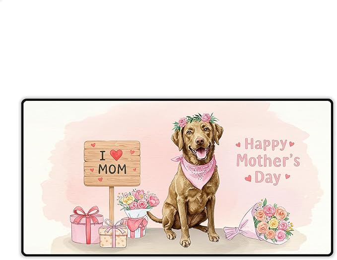 Happy Mother's Day Chesapeake Bay Retriever Love Dog Mom Heart Flower Desk Mat Full Keyboard Mouse Pad Chessie Dog Lover Large Mousepad 12004