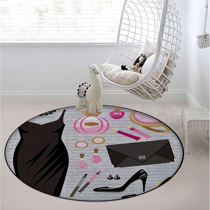Modern Style Gaming Chair Mat Chair Mat for Hardwood Floor Round Floor Mats for Office Chair Computer Desk Anti Slip Heels and Dresses Black Smart CocktailBrown Pink Diameter 47.2 in