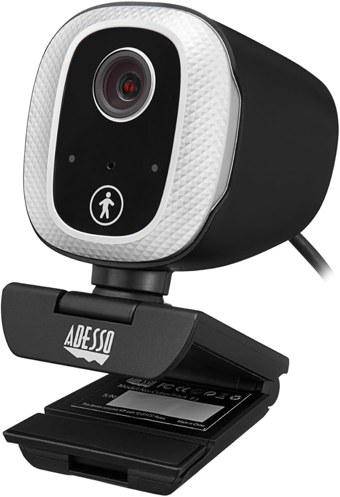Adesso Motion Tracking 1080P Web Camera CyberTrack M1 H.264 Fixed Focus USB Webcam with 305° Auto Tracking Built-in Microphone and Tripod Mount