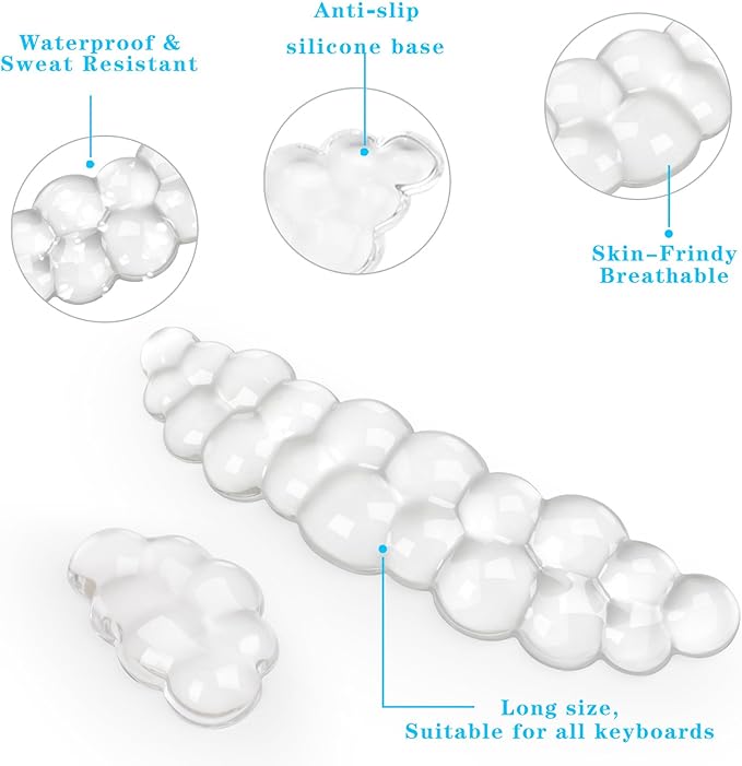 Acrylic Transparent Computer Keyboard Stand with Gel Cloud Keyboard and Mouse Wrist Rest Ergonomic Tilting 3-in-1 Set Relieves Painful Typing for Office/Computer/Laptop/Gaming