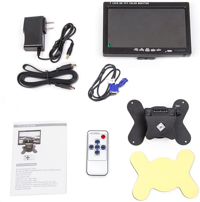 7 inch Portable Small HD 1080P VGA Monitor Mini Screen 1024x600 HDMI/VGA/AV Input with Speakers