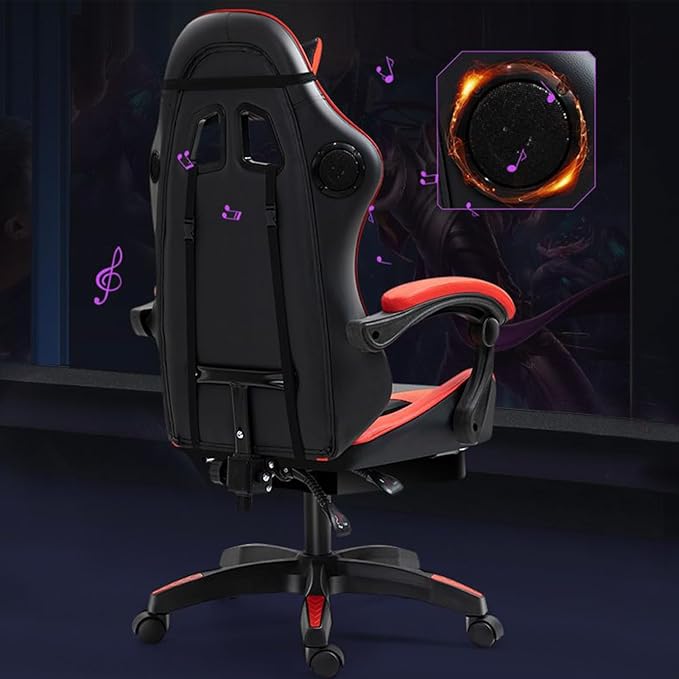 Gaming ChairLED Lights Gaming Chairs for Adults and Kids Ergonomic Computer Chair with Footrest and Massage Lumbar SupportHeight Adjustable PU Leather 360° Swivel Recliner with Headrest Black &amp