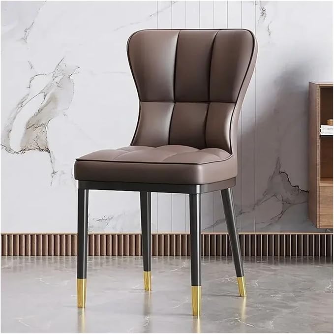 Adjustable Office Computer Chair with Armrest 1pcs Leather Finish Dining Chair with Backrest Sleek Black Legs with Gold Trim(Brown)