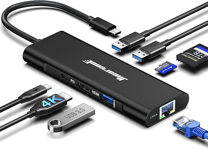 Hiearcool USB C Hub USBC to 4K@60 Hz HDMI Adapter with 100W PD 8-in-1 USB-C Dongle Multiport Dock Compatible for MacBook Dell Lenovo HP Laptops-Midnight Black