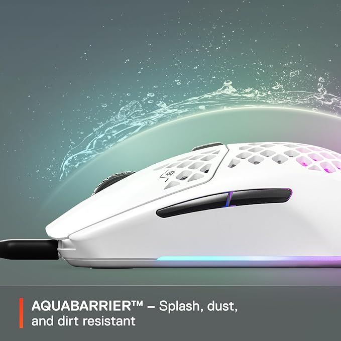 SteelSeries Aerox 3 - Holey RGB Gaming Mouse - Ultra-lightweight Water Resistant Design - 8500 DPI TrueMove Core Optical Sensor - Snow