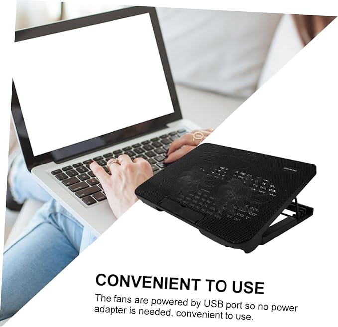 Tofficu Cooler Fan Portable USB Cooling Mat with Quiet Fans Height Stand for Notebooks Black