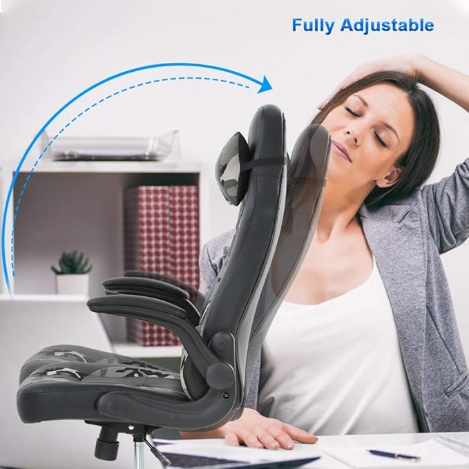 Gaming Desk Chair PC Gaming Chair Gamer Chair Comftorable Ergonomic PU Leather Computer Office Chair with Lumbar Support Flip Up Arms High Back Executive Gaming Stuff for Girl Kids Adults (Camo)