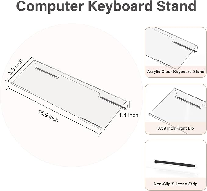 MOSISO Computer Keyboard Stand&ampWrist Rest Support for Keyboard &ampMouse Pad Set Ergonomic Massage Wrist Rest Set Easy Typing Working Acrylic Clear Stand for Office Home Air Blue