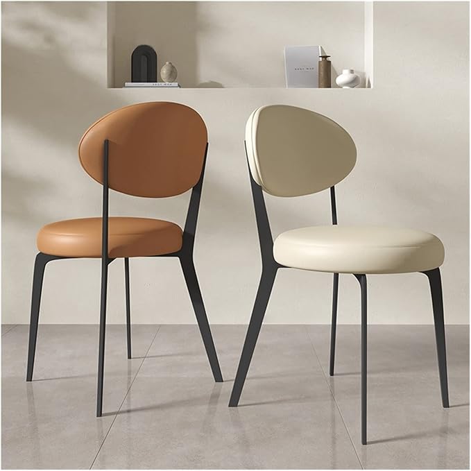 Adjustable Office Computer Chair with Armrest Leather Dining Chair Home Furniture Restaurant Dining Chair Creative Household Dining Chair(White-Orange)