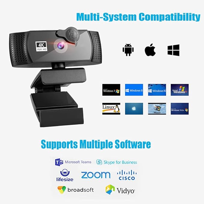 Webcam 4K Full Web Camera PC Computer Laptop Cam Microphone Autofocus Camara Webcamera Webcams