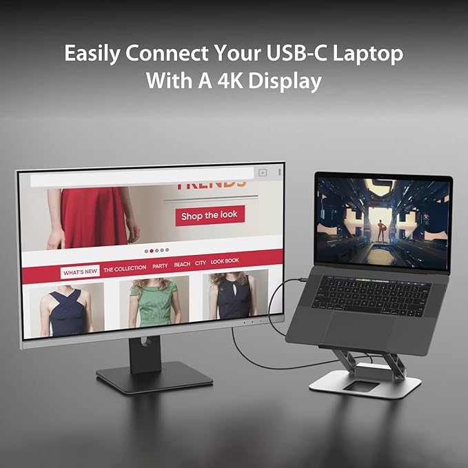 j5create Laptop Stand with USB C 4K HDMI Display Hub - 2 USB A 5Gbps PD 100W with USB-C 5Gbps | Aluminum Computer Riser for MacBook and Windows Notebook (JTS327)