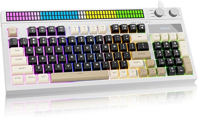 SABLUTE Keyboard Gaming - Audio-Sync RGB Light Strip 19-Key Anti-Ghosting Dual Control Knobs Adjustable Stand Ultra-Low Latency Quiet Mechanical Feel for PC Gamers