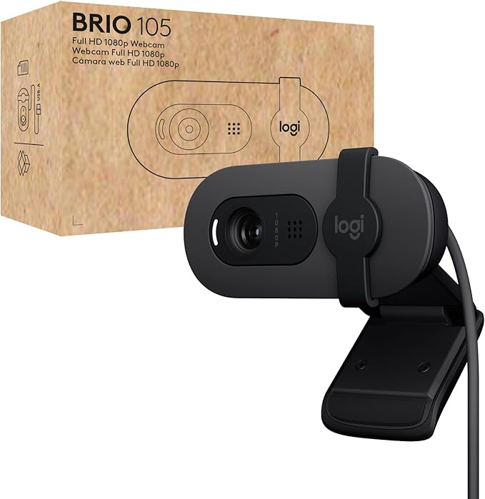 Logitech Brio 105 Full HD 1080p Business Webcam with Auto-Light Balance USB-A Privacy Shutter Easy Set-Up Compatible with Windows macOS ChromeOS (Renewed)
