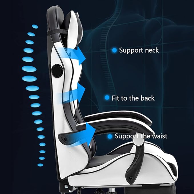 Gaming Chair Computer Chair Office Gaming Chairs for Adults Gamer Chair Racer Gaming Chair Leather Recliner w/Lumbar Support Black