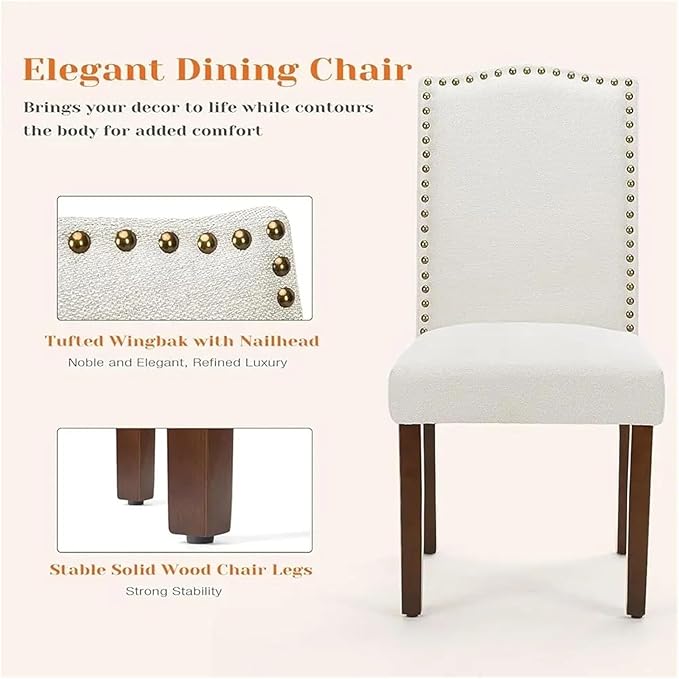 Adjustable Office Computer Chair with Armrest 1pcs Beige Upholstered Fabric Dining Room Chair with Nailhead Trim and Solid Wood Legs