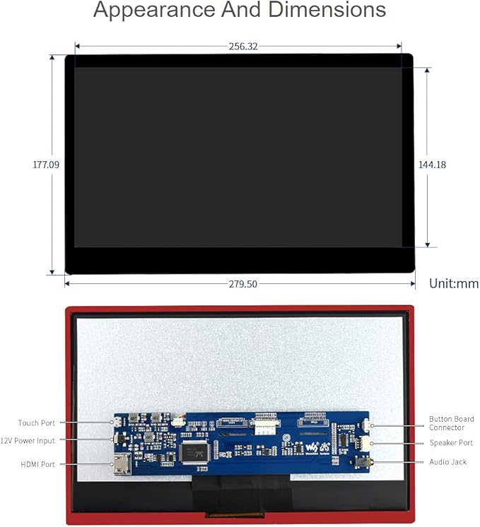waveshare 11.6inch Capacitive Touch LCD Screen Compatible with Raspberry Pi4B/3B+/3A+/2B/B+/A+/Zero/Zero W/WH/Zero 2W CM3+/4 1920×1080 Resolution HDMI IPS Supports Jetson Nano/Windows
