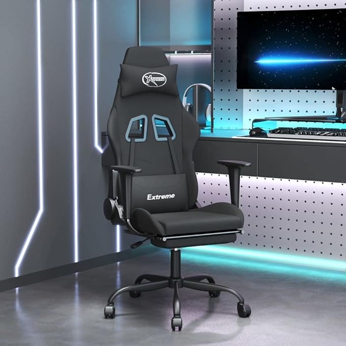 Massage Office Gaming Chair with Footrest Fabric Massage Office Chair Ergonomic Desk Chair Rolling Swivel Adjustable PC Computer Chair for Women Adults Girls(Black)