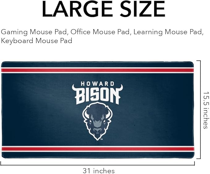 Howard University Bison Primary Logo Stripes Large Gaming Mouse Pad Desk Mat with Stitched Edges Non-Slip Base for Gamer Home and Office 31.5 x 15.7