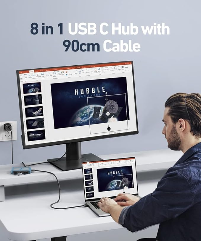 uni USB C Hub 8-in-1 USB Type C Multiport Hub 4K @60Hz HDMI 1-Gbps LAN 100W PD 5 Gbps USB 3.0 Compatible with iPad Pro MacBook Pro/Air Dell XPS Galaxy etc 3FT