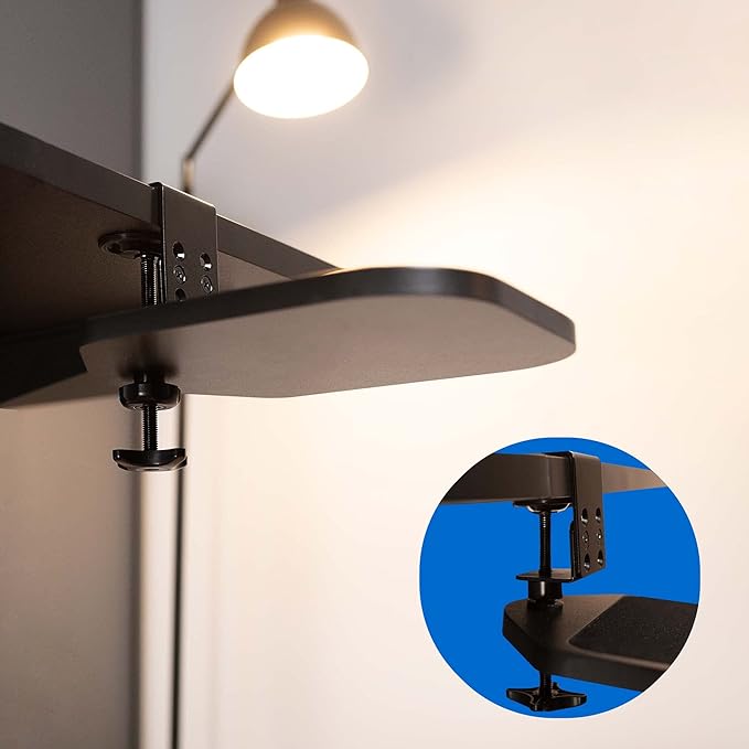 VIVO Clamp-on Wooden Mouse Pad Holder Platform Adjustable Under Desk 360° Rotating Tray Rest Extension Attachment up to 2 inch Desktops Black MOUNT-MS01B
