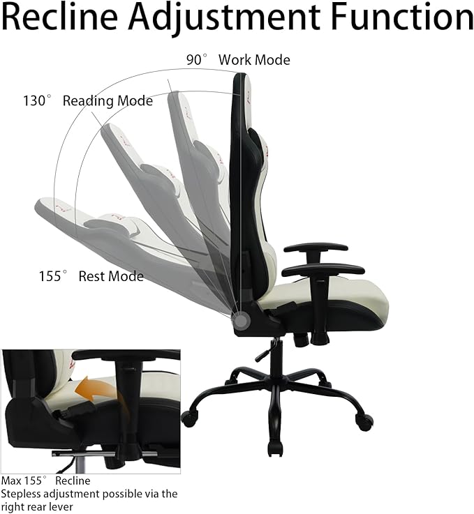 Video Game Chair Ergonomic Comfortable Gaming Office Chair Height-Adjustable with a 360° Swivel Base and Headrest(1002-White)