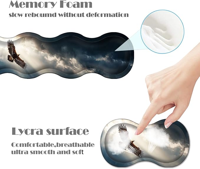 Ergonomic Keyboard Wrist Rest &amp Mouse Pad Wrist Rest SetXL Gaming Desk Mat 31.5x 11.8Non-Slip BaseMemory FoamEasy Typing Pain Relief for Office &amp HomeEagle Flying