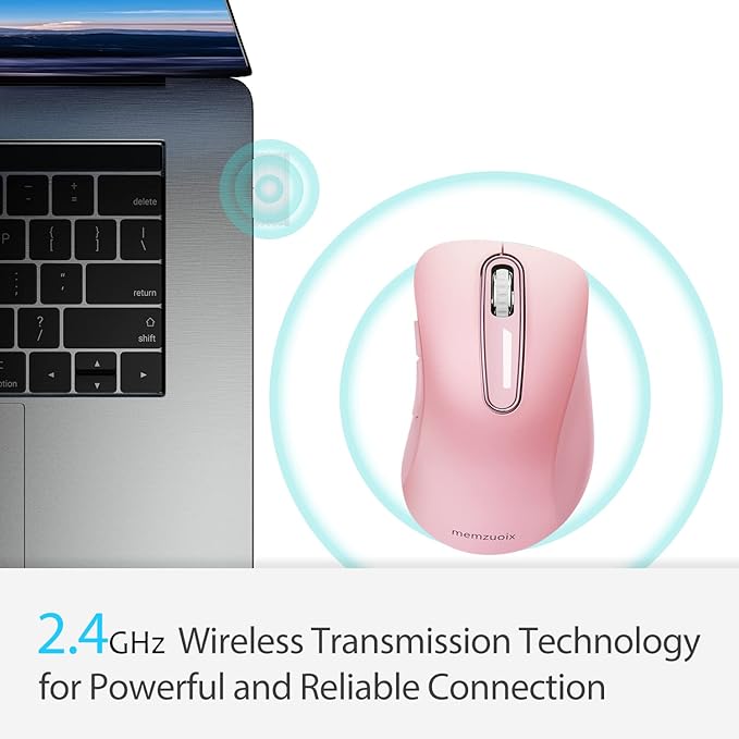 memzuoix 2.4G Wireless Mouse Cordless Computer Mice Wireless Mouse for Laptop Desktop PC MacBook- 2 Pack (LED Rechargeable Wireless Mouse+ Pink Wireless Mouse)