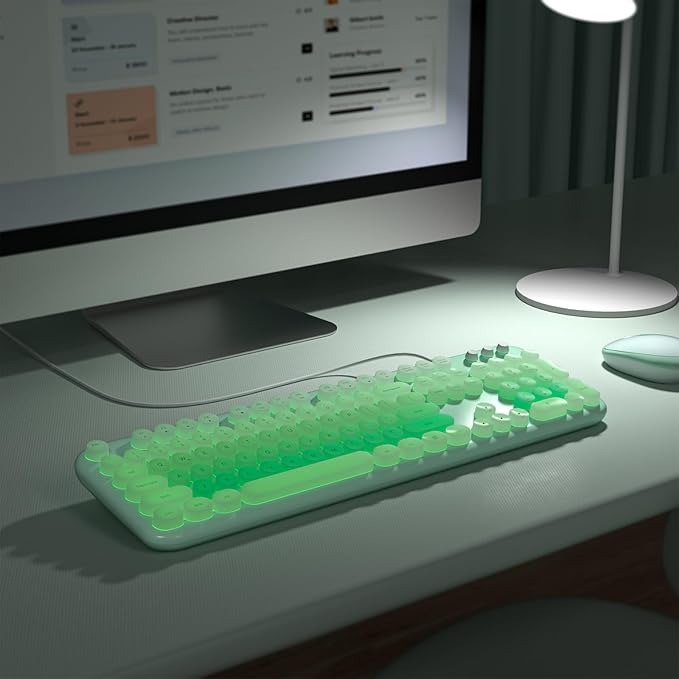 Wired Keyboard with Backlit Light Up Computer Keyboards with Multimedia Keys Full Size Wired Keyboard With Illuminated LED Plug and Play Anti-Wear Letters for Laptop Desktop- Green Colorful
