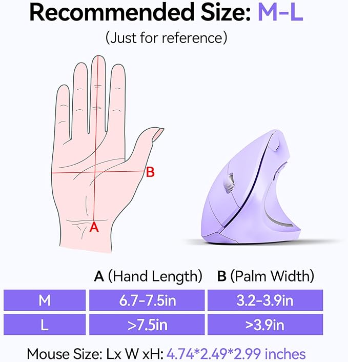 TECKNET Ergonomic Mouse Wireless Bluetooth Vertical Mouse 4800 DPI Optical Tracking 6 Adjustable DPI Quiet Clicks 2.4GHz with USB A Receiver 12 Months Battery 6 Buttons Wide Compatibility