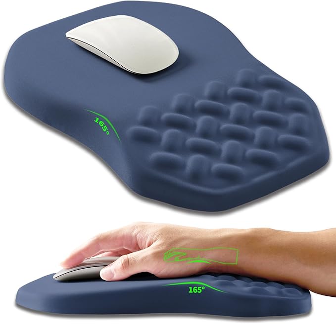 Ergonomic Slope Mouse Pad Wrist Support Wrist Rest Mousepad for Carpal Tunnel Pain Relief with Massage Bulge and Slow Rebound Memory Foam (12x8 inch Deep Blue)