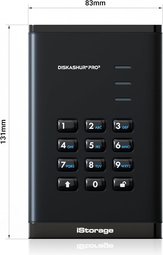 iStorage diskAshur PRO3 HDD 5TB - Secure Portable Hard Drive - FIPS Level 3 Certified - Password Protected - Dust/Water-Resistant - Hardware encryption