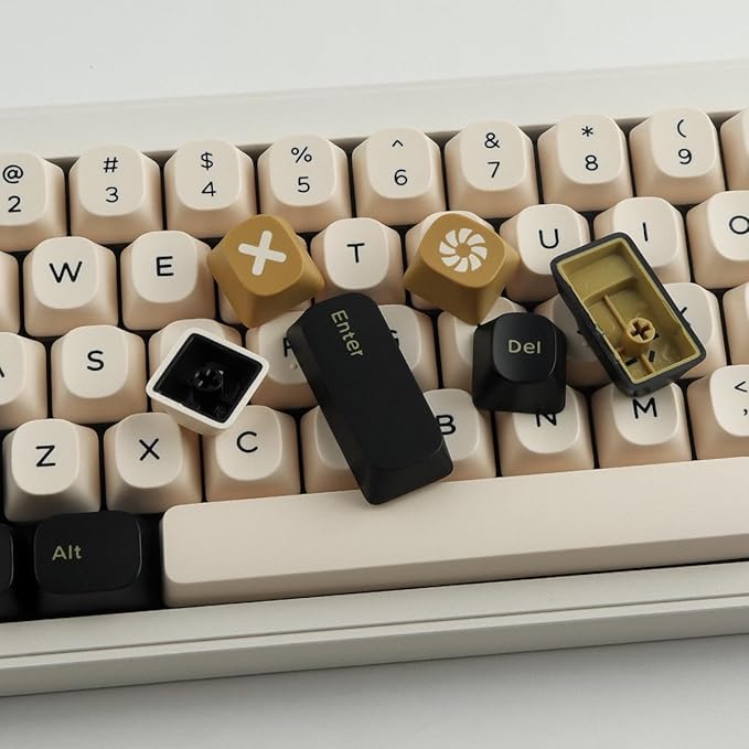 Double Shot PBT Keycaps171 Keys YMK Profile Keycaps Classic Black &amp White Gold Custom Dye-Sub Retro Keycap Set for Cherry MX Switches ISO/ANSI UK Layout Mechanical Gaming Keyboard(Black White Gol