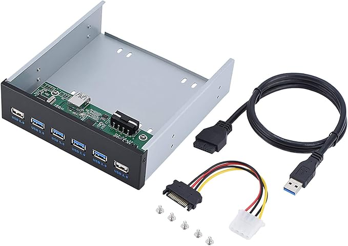USB 3.0 Front Panel Hub Optical Drive 5.25 Inch Panel Computer Expansion Board with 4-Port USB3.0 &amp 2-Port USB 2.0 &amp 19pin Cable &amp SATA Cable