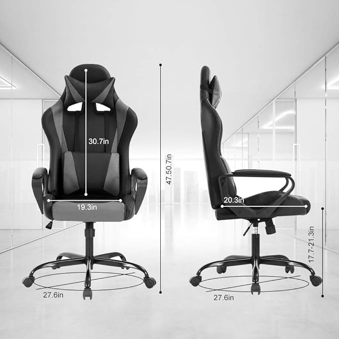 Modern Gaming Chair Ergonomic High Back PU Leather Office Chair with Lumbar Support Grey