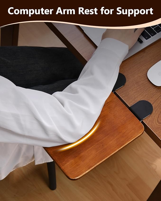 Ergonomic Desk Extender Tray 8.2x7.6 Table Mount Arm Wrist Rest Shelf 90° Foldable Elbow Support Sturdy Mouse Arm SupportClamp on Computer Arm Rest for Desk Office &amp Home UseWood