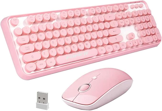 FOPETT Keyboard and Mouse Sets Wireless Reliable 2.4 GHz Connectivity for PCLaptopSmart TV and More (Pink)