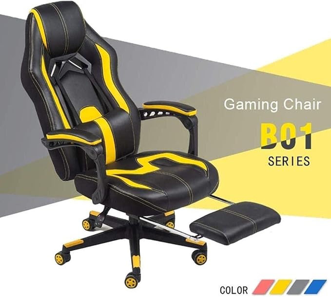 Ergonomic Office Chair with Arms Adjustable Height Gaming Chair with Reclining Footrest PU Leather Swivel Desk Chair for Computer and Office Use