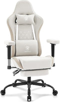 Gaming Chair Breathable FabricComputer Office Chair with FootrestMassage Lumbar Support and Gel PadErgonomic Reclining Gamer Chair with Adjustable Armrests and Spring Cushion Beige