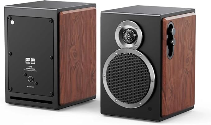 FiiO SA1 High-Fidelity Desktop Speaker. 31-Band PEQ LDAC Bluetooth20W2+5W2 Output Phono Preamp Wood Fiber Woofer Aluminum-Magnesium Tweeter (Black)