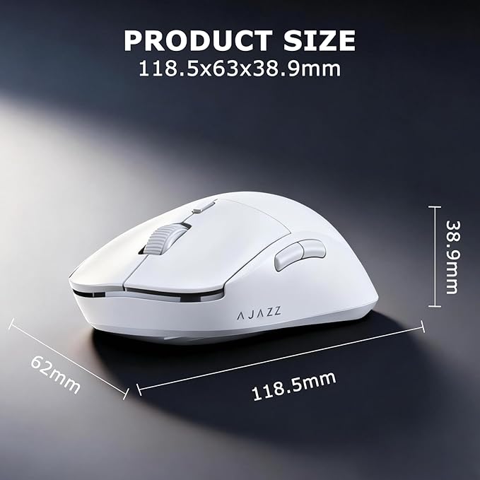 FIRSTBLOOD ONLY GAME. AJ199 Wireless Gaming Mouse PAW3395 Sensor 26000 DPI 60g Ultra-Lightweight with Interchangeable Shell 80M Clicks 50+ Hours Battery for FPS/MOBA Gaming (White)