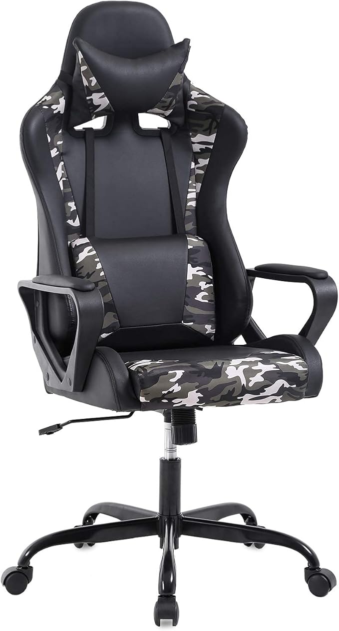 Gaming Chair Computer Gamer Racing Chair High Back Video Game Chair Leather Gaming Chair Ergonomic Adjustable Swivel Racing Chair with Headrest and Lumbar Supportfor Back Pain WomenMen (Camo)