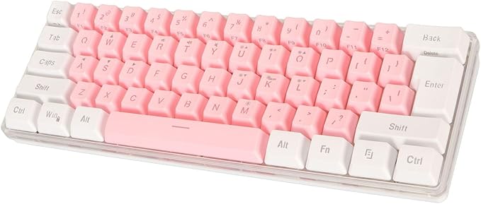 ANGGREK 60% Gaming Keyboard Office Keyboard Ergonomic RGB Backlight for PC (White Pink)