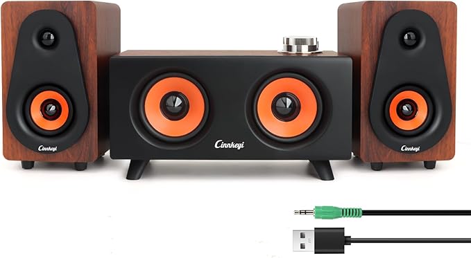 【2026 Update】 USB 2.1 Computer Speakers with Subwoofer 3.5mm/USB Input Pc Speakers with Subwoofer PC/Line-in/Bluetooth Modes Stereo Sound Ideal for Desktops and Laptops